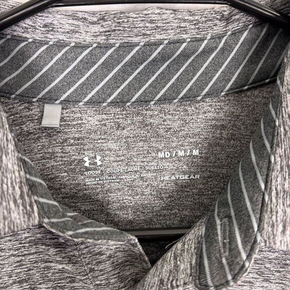 Under Armour Heathered Grey Golf Collared Polo Top Men's Medium Loose Fit - Picture 3 of 11